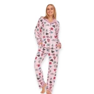 Flora Nikrooz Tea Time Notch Collar Pajama Set Pink XL